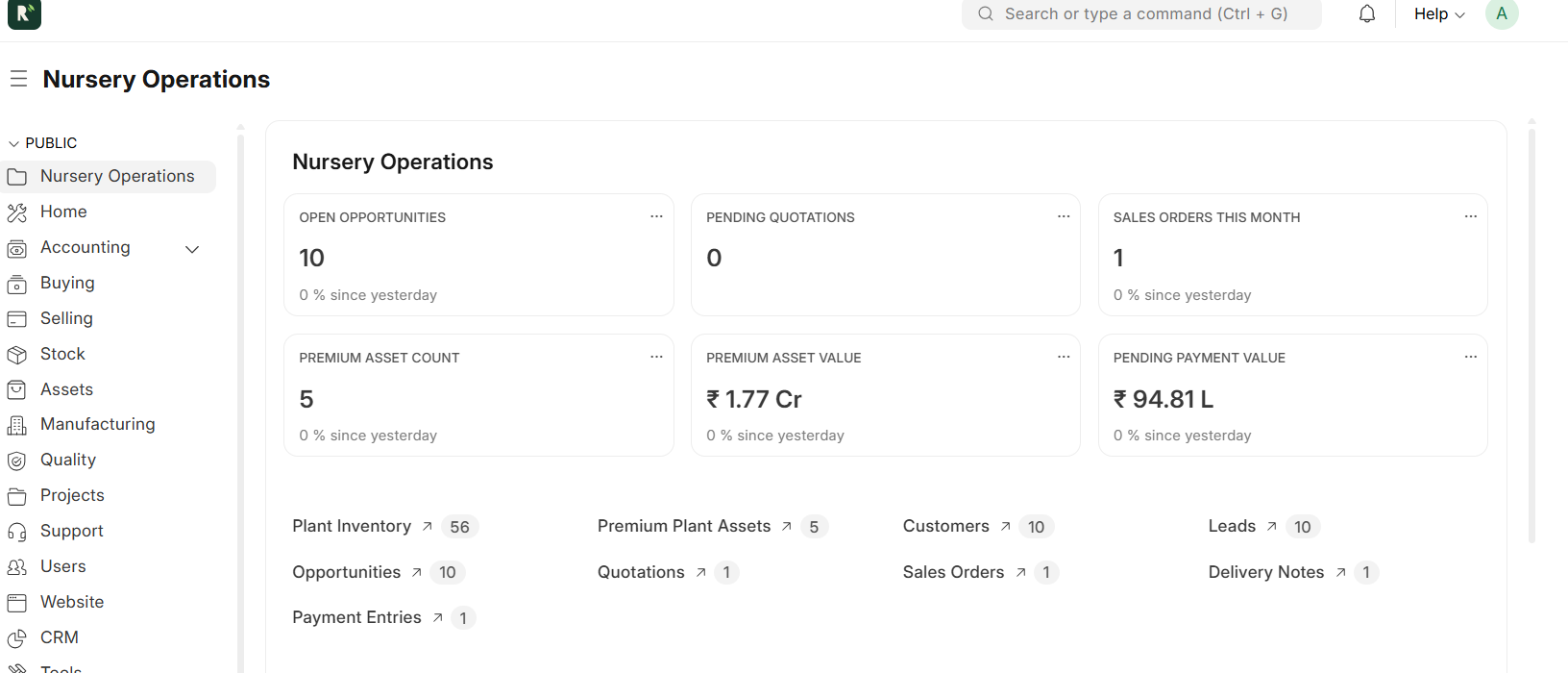 Nursery Operations ERP workspace preview